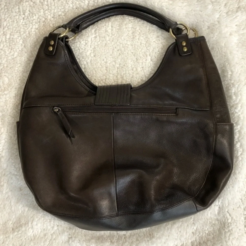a.n.a. Brown Pebbled Leather Hobo Antique Brass Hardware Large Purse Handbag